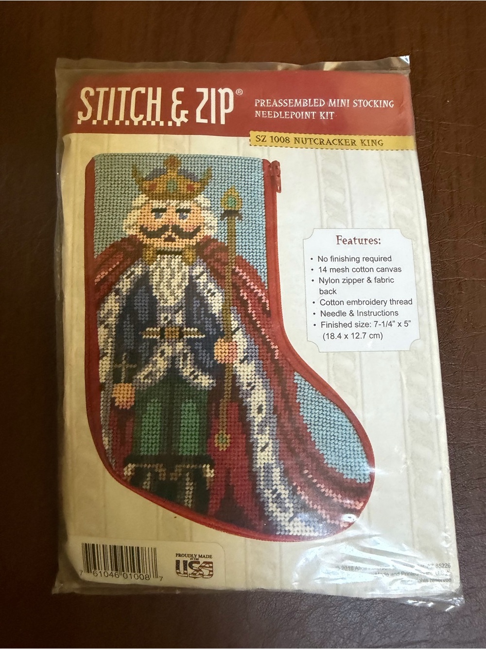 Alice Peterson Stitch and Zip Mini Stocking Nutcracker King Needlepoint Kit